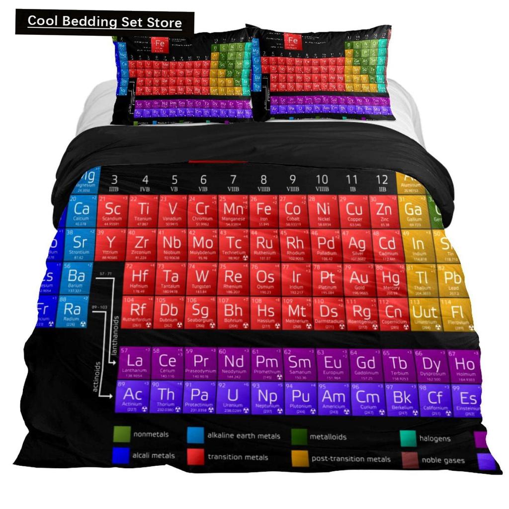 Periodensystem Königin König Bettbezug Pädagogische Wissenschaft Chemie Bettwäsche-Set für Studenten Lehrer Elementtabelle Bettdeckenbezug