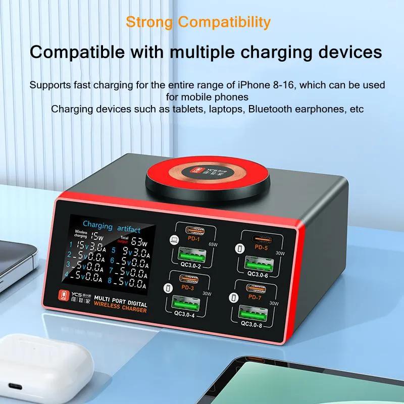 YCS-S500/S550/S600 Multi-port Charging Station For Mobile Phone EarPhone Tablet Multi-function Wireless Desktop Charging Device