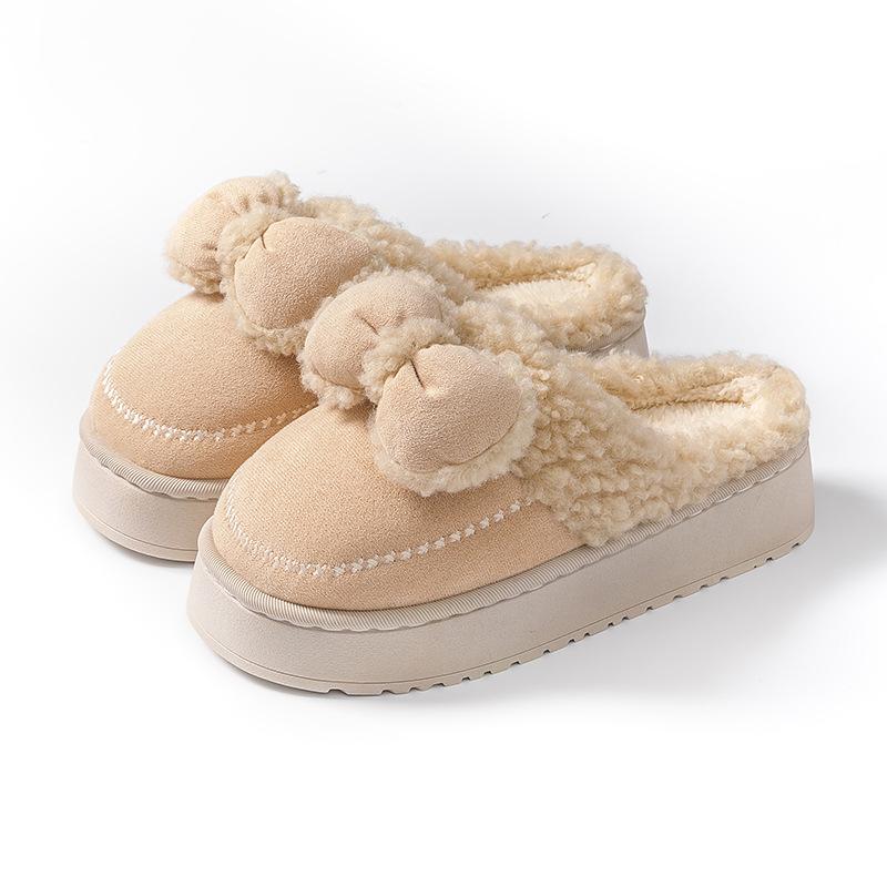 Autumn and Winter Warm Cotton Slippers Thickened Non-slip Home Plush Slippers Bow Cotton Shoes