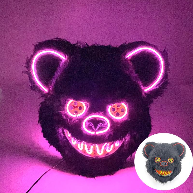 Halloween Leuchtende Horror-Tiermaske LED Leuchtende Blutige Bärenmaske Blinkende Neon Cosplay Gruselige Maskerade Party Maske Zubehör