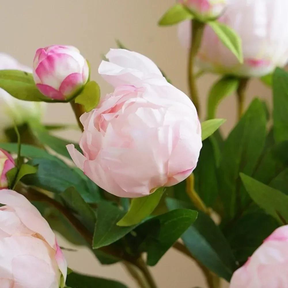 Floare de bujor simulată realistă cu 2 capete, stil european, din mătase, flori artificiale de bujor, buchet fals de bujori pentru decor acasă, nuntă