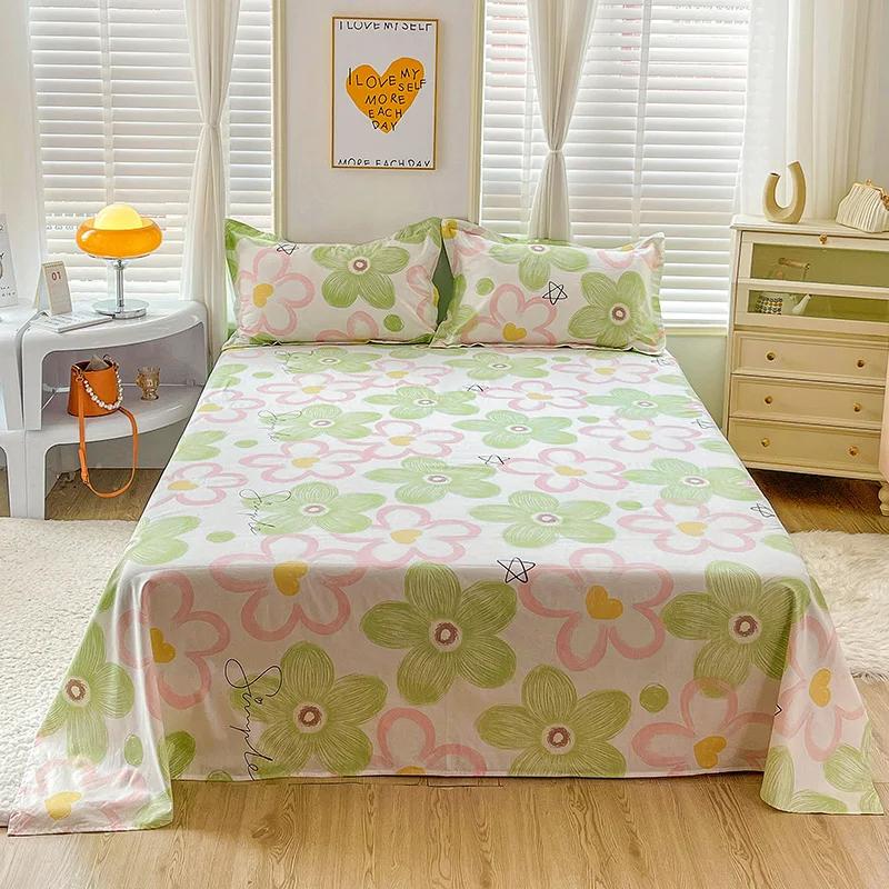 Pink Floral Bed Sheet Set Soft Cotton 4 Pieces Queen Botanical Bed Set, 8 Inch Deep Pocket Fitted Sheet, Flat Sheet, Pillowcases