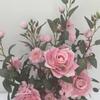 Home Decoration Artificial Flower Potted Roses Cherry Blossom Plants And Green Grass Mixed Placed Birthday Desktop Potted Plant