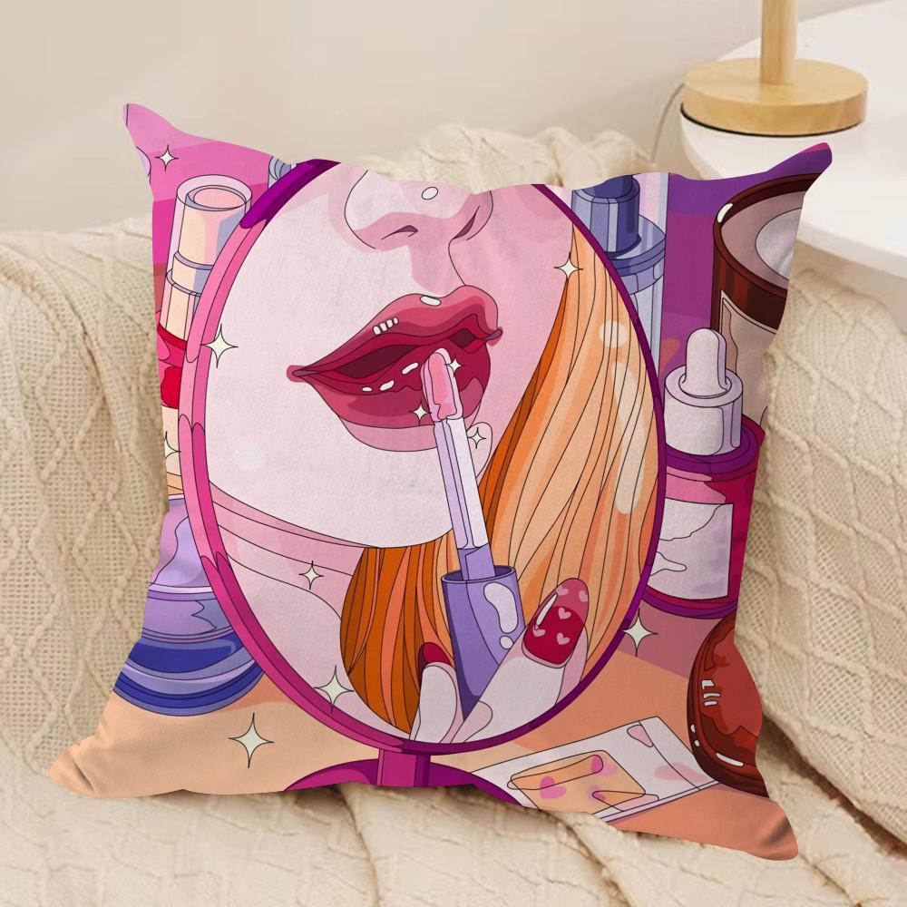 Ins Style Beauty Makeup Cushion Cover Silky Short Plush Sofa Pillow Cover Hidden Zipper Soft Dustproof Case for Home Decor