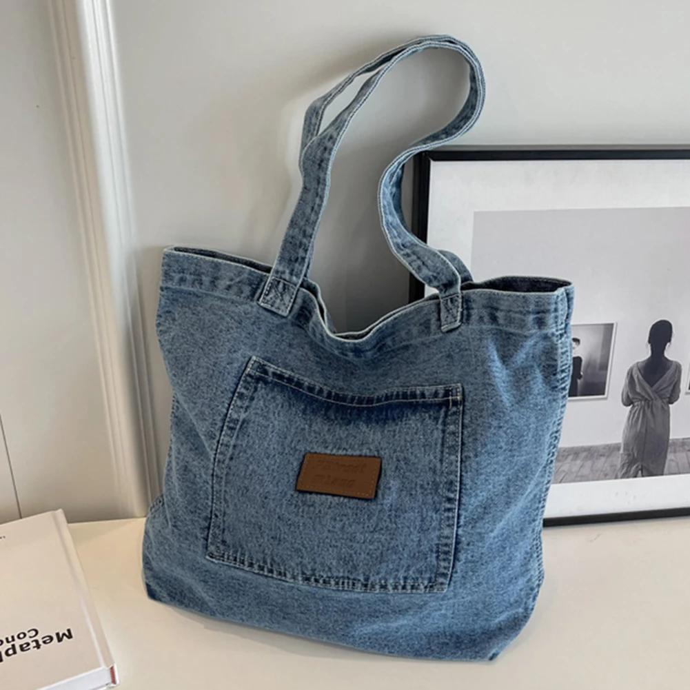 Women Shoulder Bag Luxury Designer Denim Handbag Fashionalbe Clutch Bag Vintage Simple Female Commuter Handbag for Office Travel