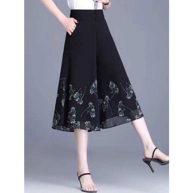 Damen Chiffon Halbrock Sommer Hohe Taille Cropped Hose Midilanger Rock Hose Rock
