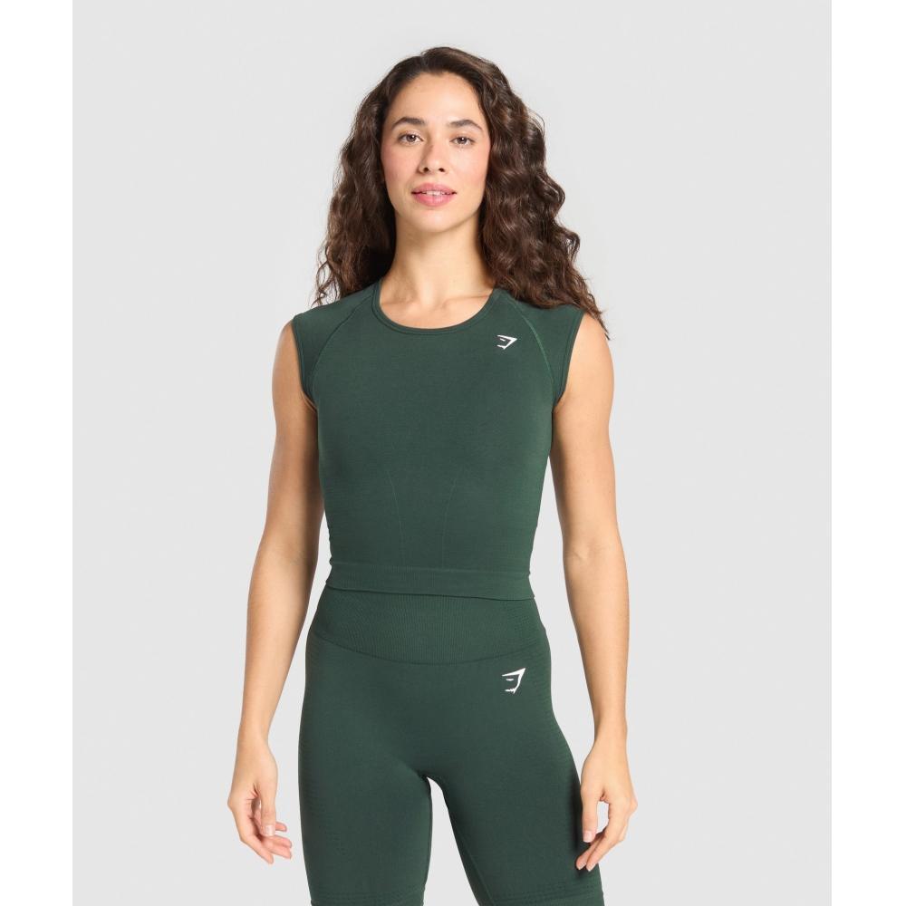 

Gymshark Vital Seamless Scoop Neck Top Woodland Green Marl B3b1j Ebtf XS