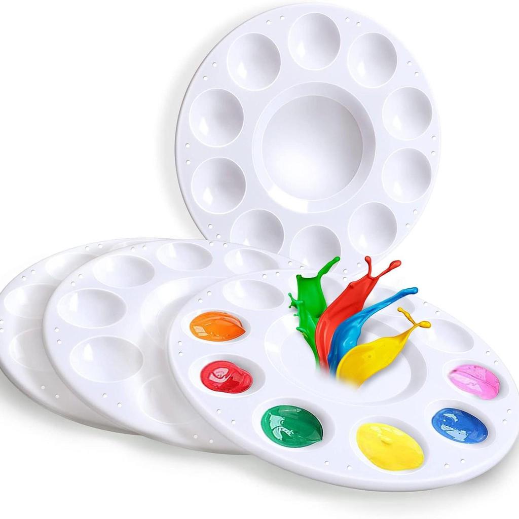 "Children's White Plastic Painting Palette: Plum-Shaped Acrylic & Watercolor Tray"