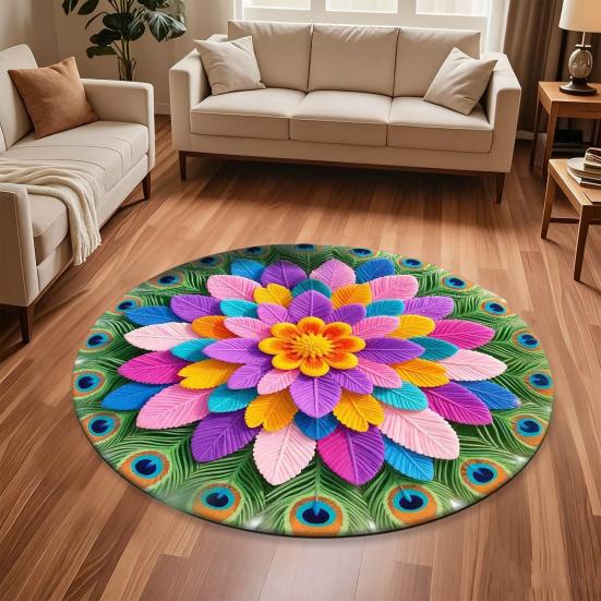 Yousheng Diatomaceous Earth Floor Mat 3D Realistic Rainbow Sunflower Pattern Quick Dry Non-Slip Absorbent Mat