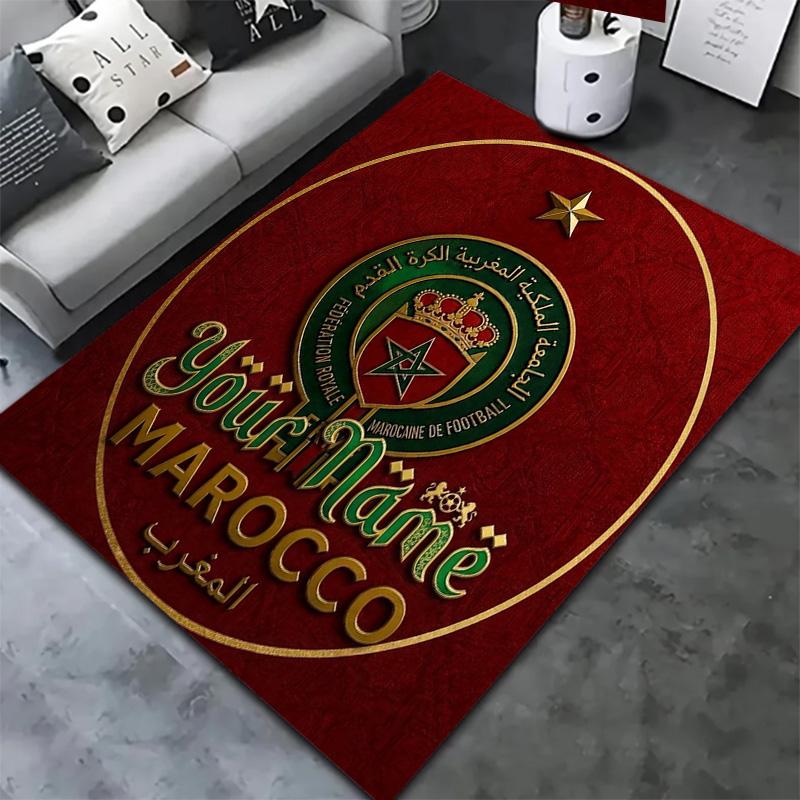 Moroccan Football Crest Custom Name Carpet Rug For Living Room Bedroom Home Sofa Decoration Kids Play Nonslip Floor Mat
