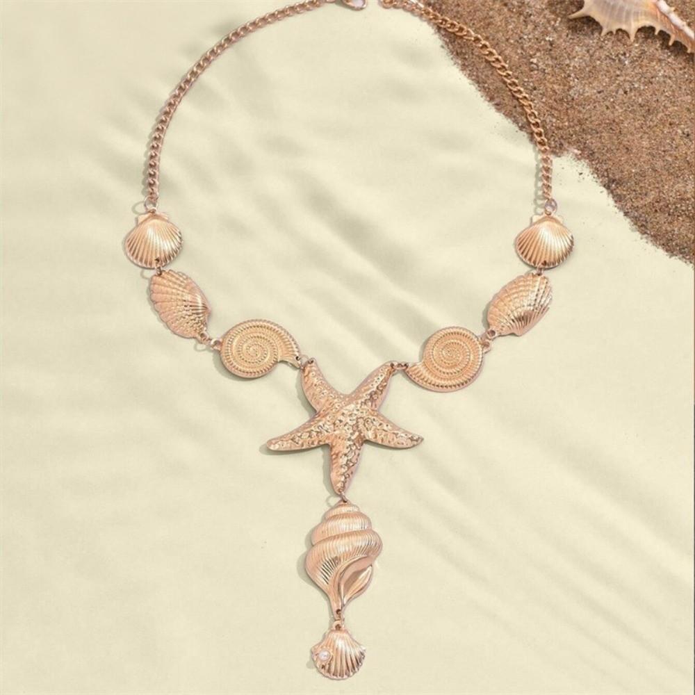 Imitation Pearl Vacation Style Neckchain Handmade Beach Shell Necklace Summer