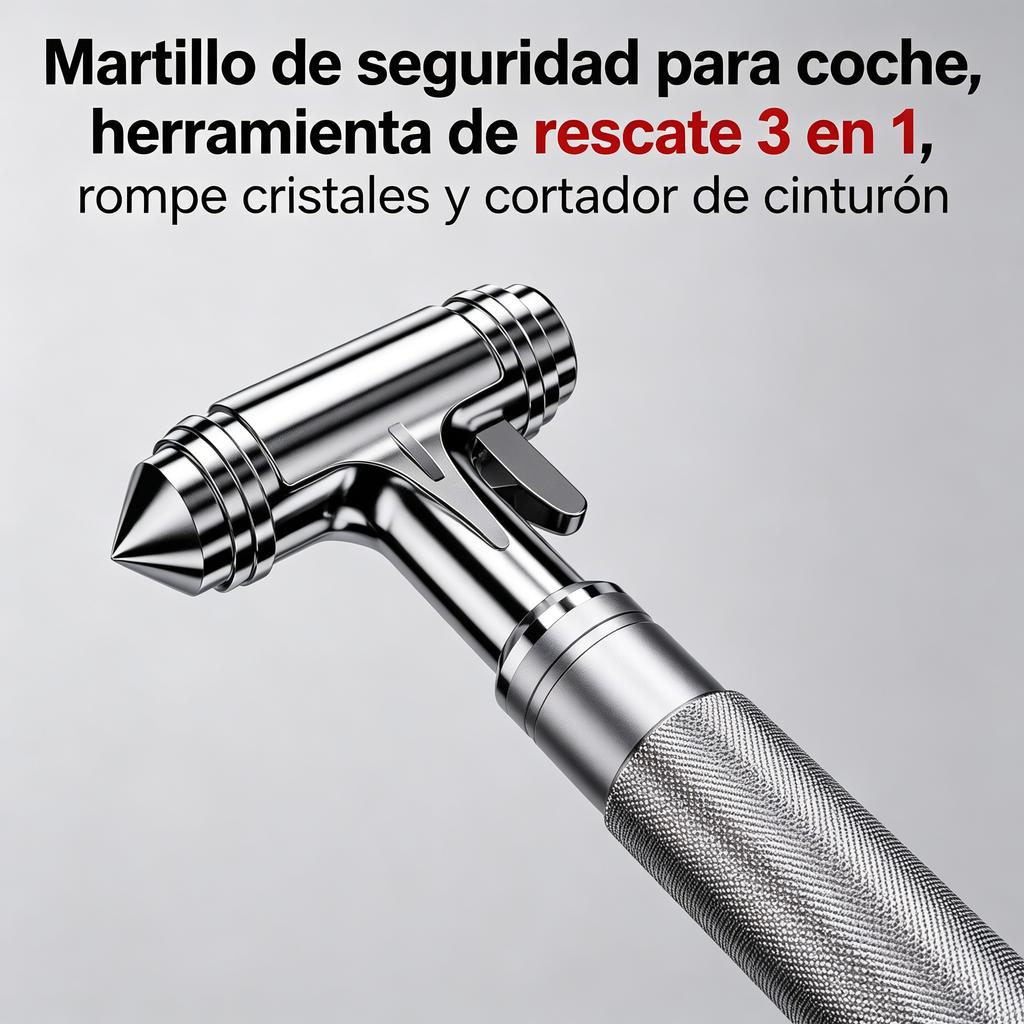 Martillo de seguridad para coche, herramienta de rescate 3 en 1, rompe cristales y cortador de cinturón