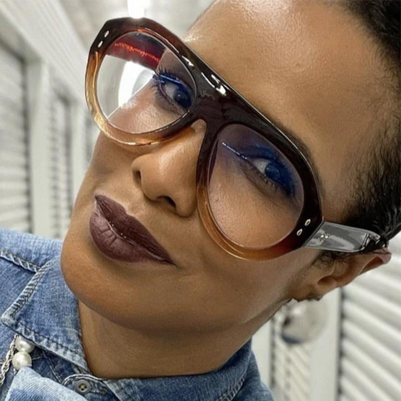 Vintage Flat Top Pilot Sunglasses Women For Men Luxury Brand Designer Sun Glasses Punk Anti Blue Light Glasses Optical Big Frame