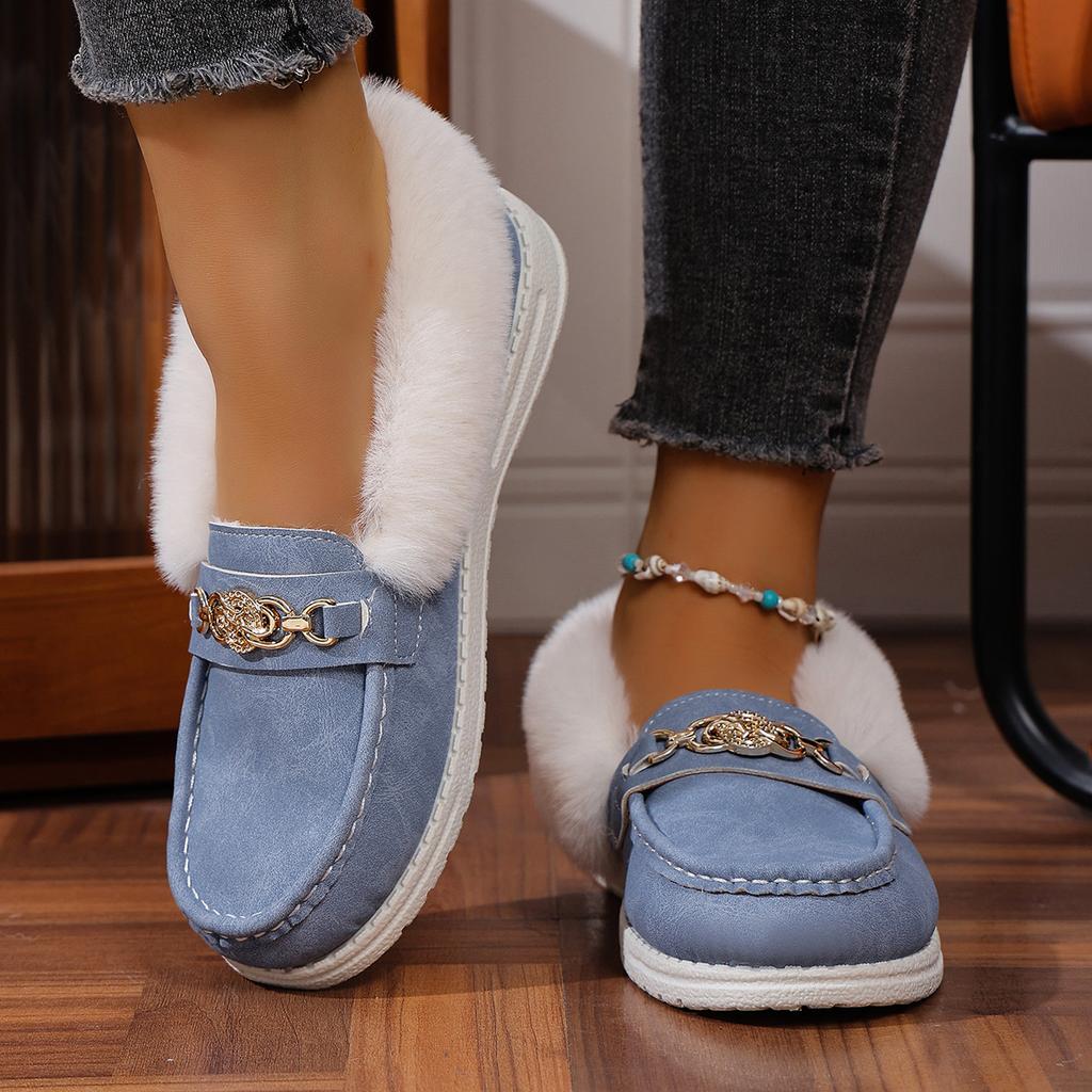 Metal Chain Plus Size Warm Cotton Shoes 2025 Winter Women's Fleece Sports Comfortable Beanie Shoes