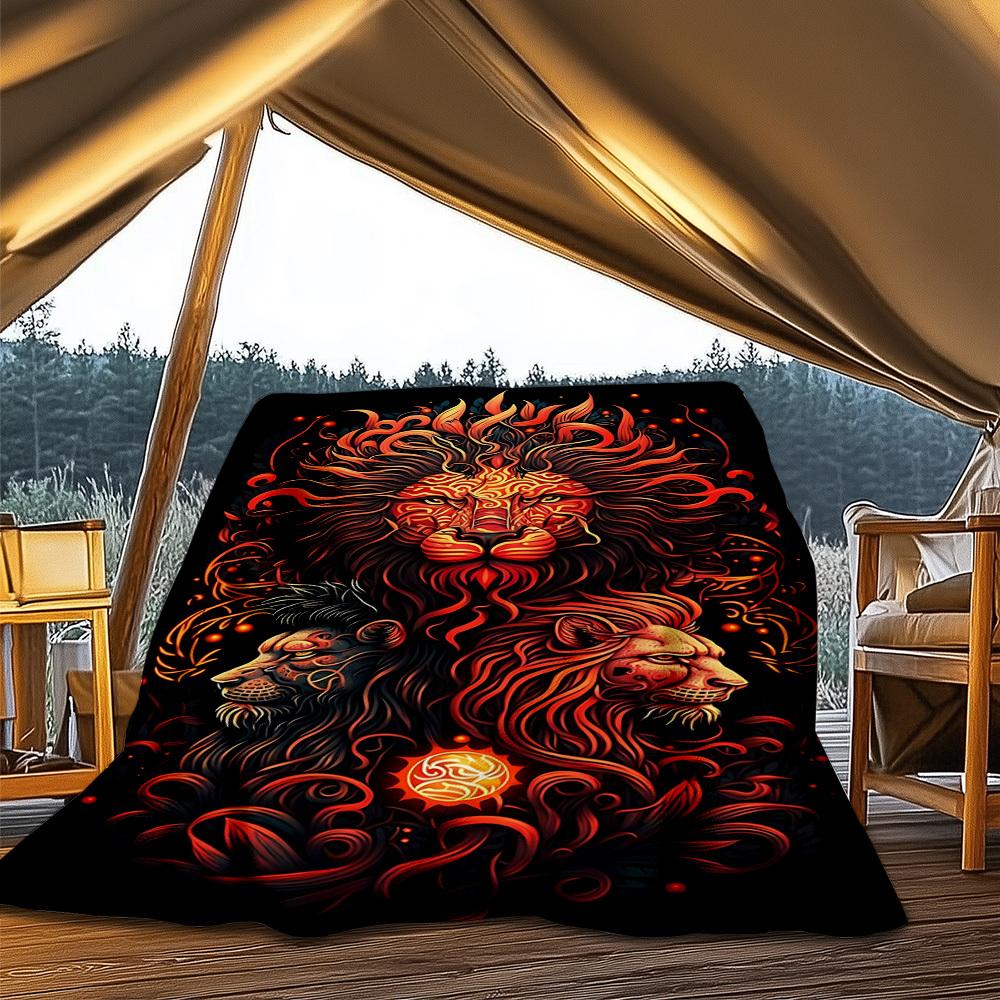 1pc Lion Head Ornament Outdoor Blanket, Soft And Comfortable Blanket, Casual Warm Outdoor Blanket, Good Birthday Gift Yy251201163