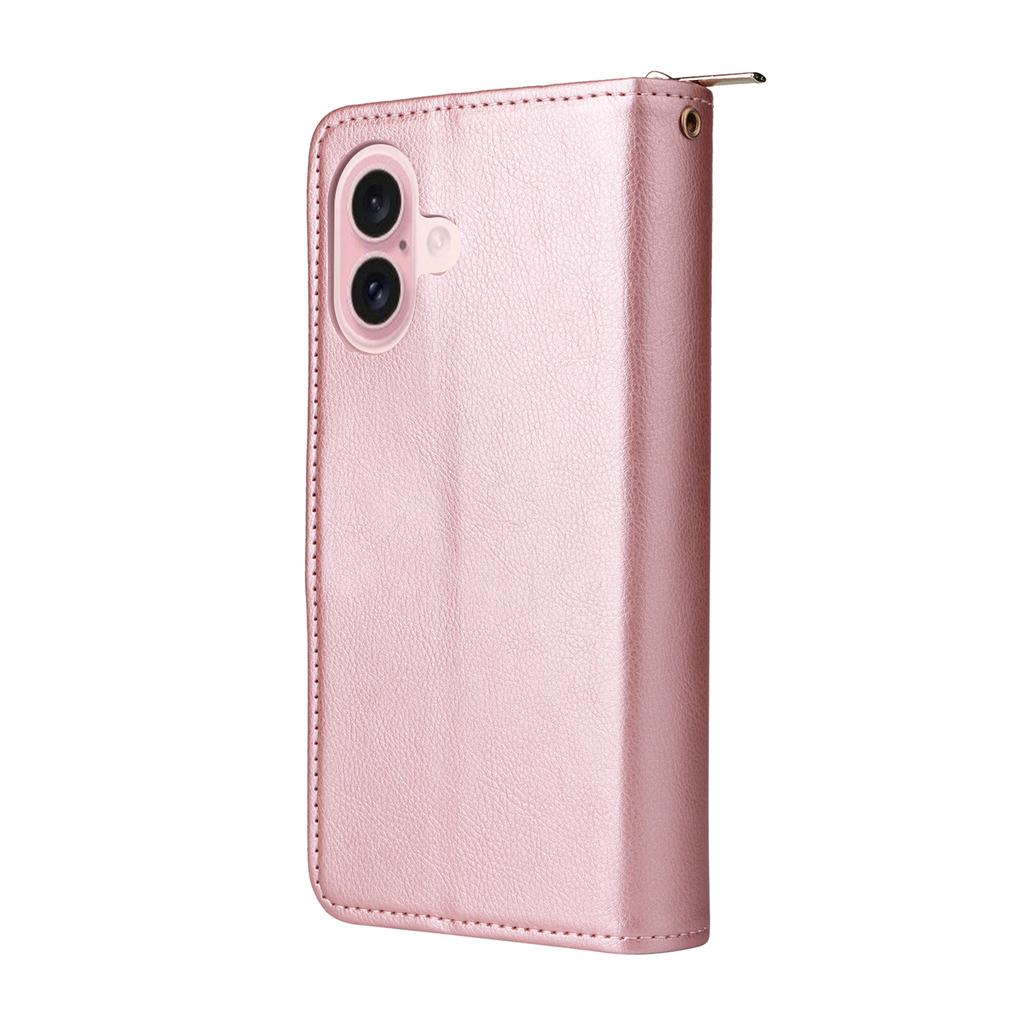 For iPhone 17 Case Zipper Pocket 9 Card Slots PU Leather Phone Cover with Hand Strap