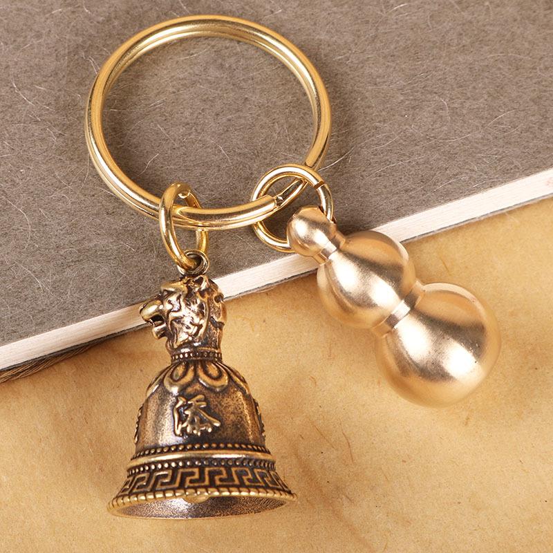 Personalized Zodiac Animal Brass Keychain with Copper Bell Pendant
