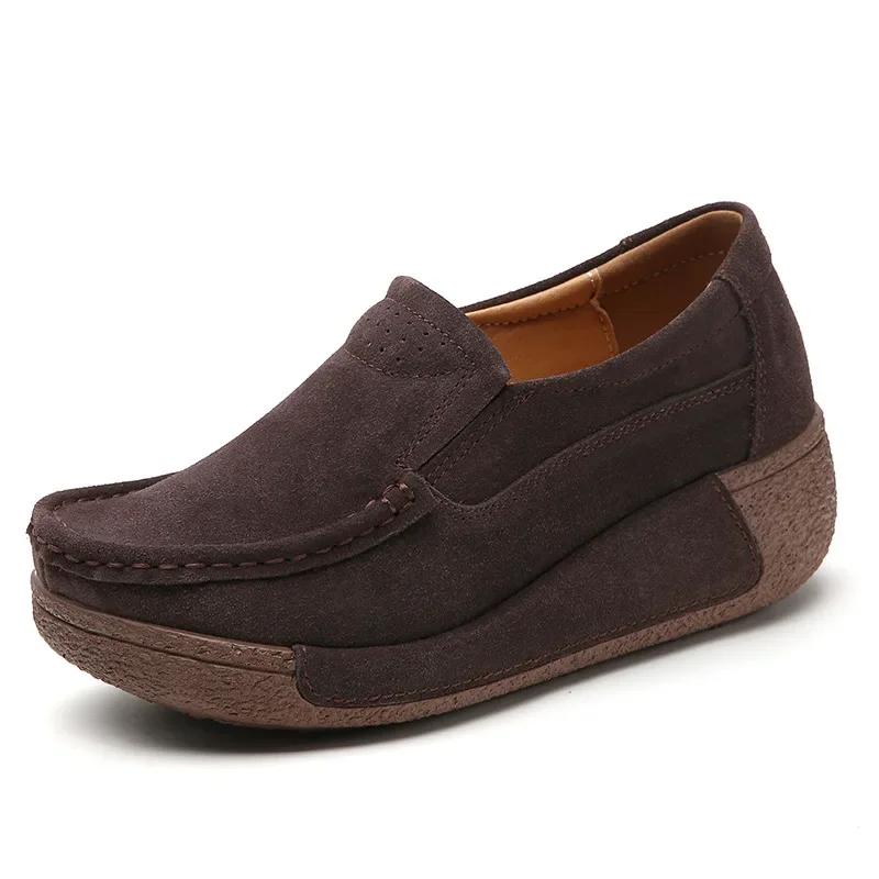 Fashion New Spring Autumn Women Loafers Flats Ladies Genuine Leather Moccasins Fall Slip-on Casual Round Toe Handmade Platform Shoes