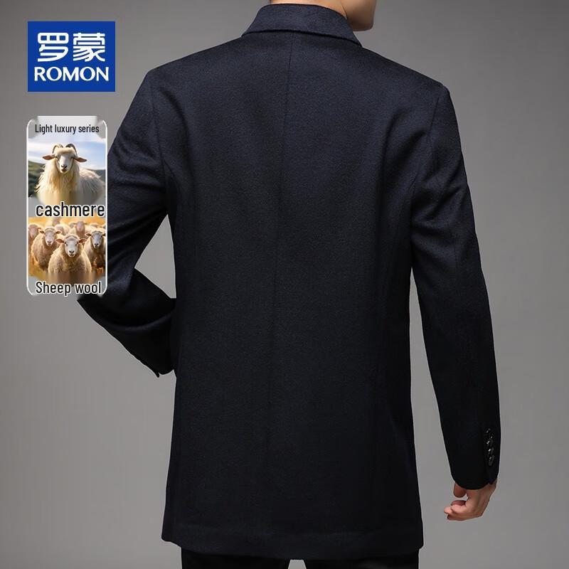 ROMON Men's Autumn/Winter Wool & Cashmere Blend Mid-length Coat