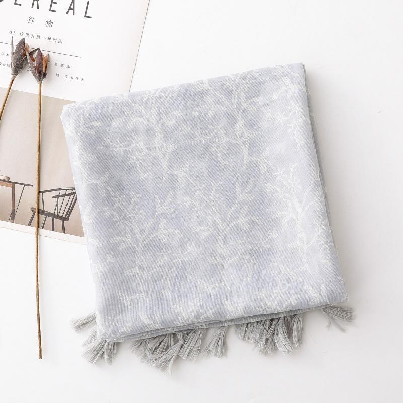 Scarf Silk Scarf Plain and Elegant Light Color Intellectual Printing Soft Sunscreen Thin Fringed Shawl Women