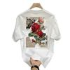 Cotton Short-Sleeved Creative Rose Rabbit Printed T-Shirt Men'S And Women'S Same Personalized Versatile Crew Neck Top