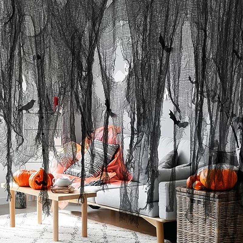 Horror Halloween Party Dekoration Spukhäuser Türbogen Außendekorationen Schwarzes Gruseliges Tuch Schauriger Mull Gotische Requisiten