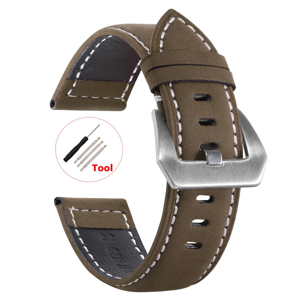 Correa de reloj 18mm 20mm 22mm 24mm Piel de vaca vintage Cuero genuino Correa de reloj para Huawei Watch Gt2/3 Correa retro Hombres Mujeres Pulseras de repuesto