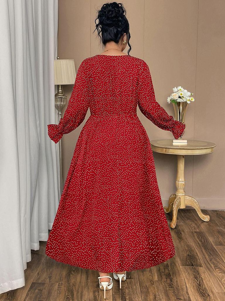 European Style Plus Size Women's Polka Dot Long Sleeve Dress 2025