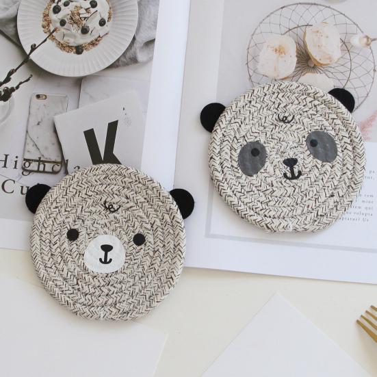 Tea Coaster Non-slip Decorative Rope Anti-scalding Round Hand-Woven Cartoon Bear Cotton Placemat