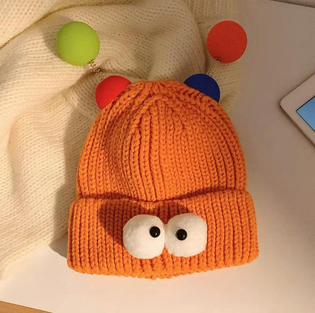 Style Hat Versatile Cute And Funny Big Eye Womens Warm Hatscaps Knitted