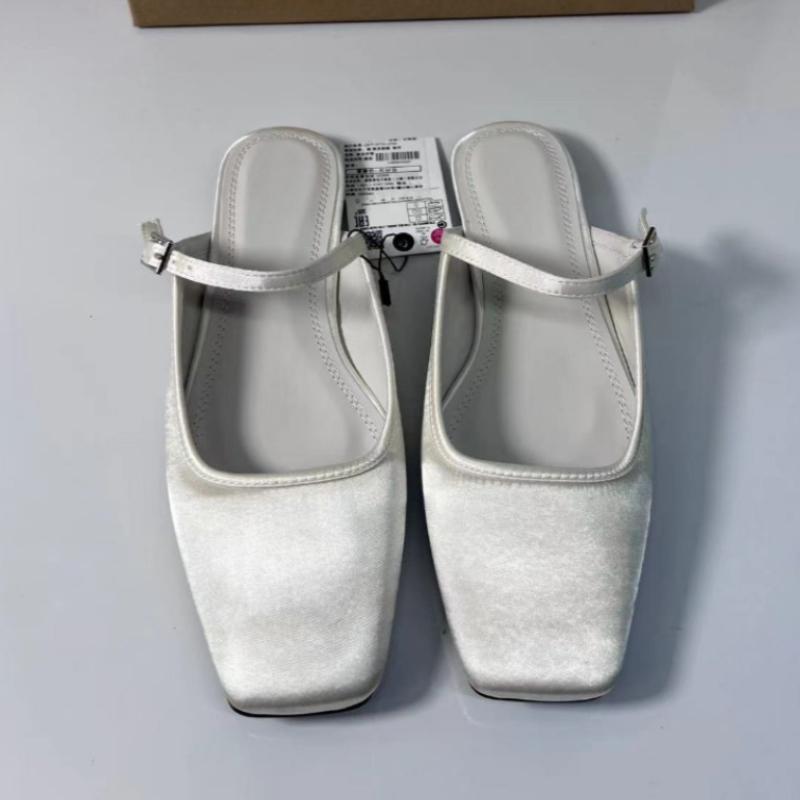 Módní letní ploché sandály Dámské 2025 Nové Čtvercová špička Pásek s přezkou Prodyšné Saténové Volnočasové Slingbacky Chic Mules Boty pro dámy