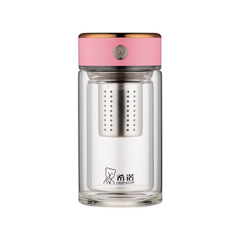Heenoor Antibacterial Double-Layer Glass Water Bottle