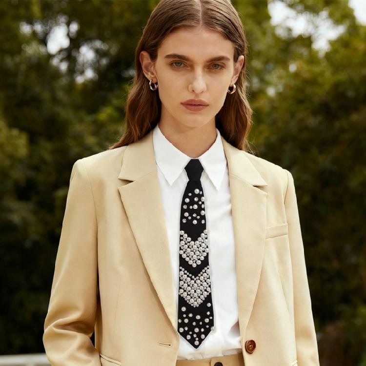 Friendly Polyester Necktie Imitation Pearls Detailing Business Meeting Accessory Comfortable Wear for Costume Parties