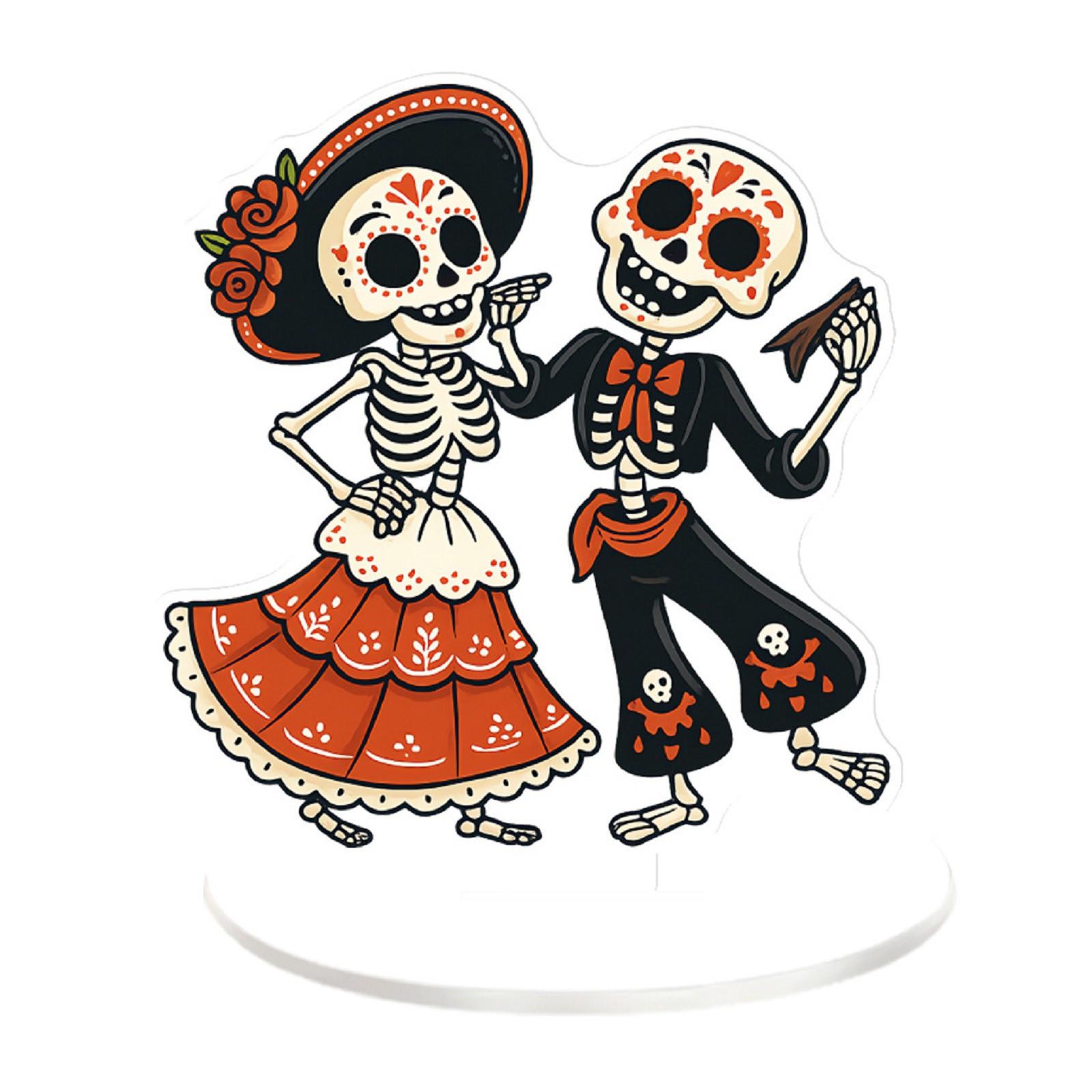 

2D Веселая пара скелетов Настольное акриловое украшение