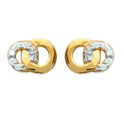 [K5145] - Gold Plated Earrings 'Déesse' Golden White - 7x5 Mm