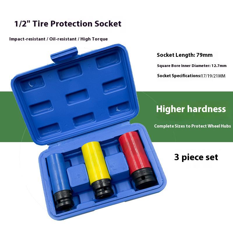 Drive Impact Wrench Sockets Set Sleeve Durable Plastic Locking Nut Removal 15mm 17mm 19mm 21mm and 22mm Wheel Protector Motor