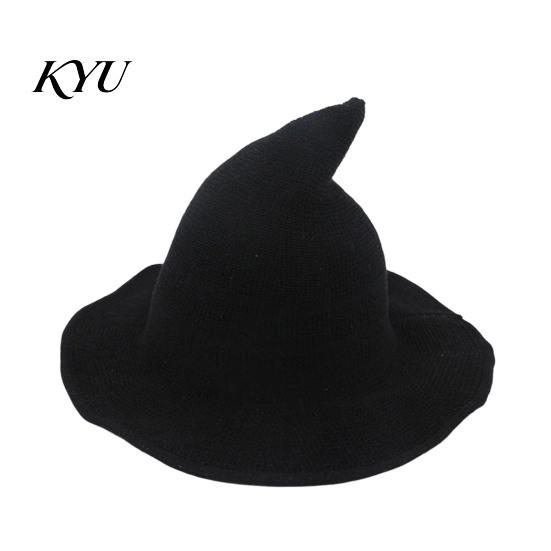 Wide Brim Sun Hat Women Pointed Witch Hat, Foldable Knitted Cap, Halloween Masquerade Party Prop Cosplay for Autumn Winter, Themed Costume Accessory