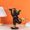 Estatua de Perro de Resina Genial con 2 Bandejas y Gafas Lindas Figurilla de Bulldog Francés Negro Adornos Esculturas de Animales Decoración Aniversario