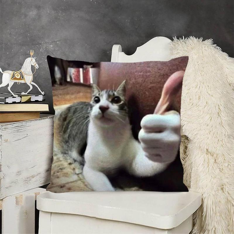 Humorous Thumbs-Up Cat Square Pillowcase Double-Sided Print For Bedroom Sofa Dormitory Office Home Party Decor