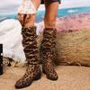 2025 New Leopard Print Flat Heel Round Toe Mid-heel Thigh Boots Heightened Plus Size Fashion Boots