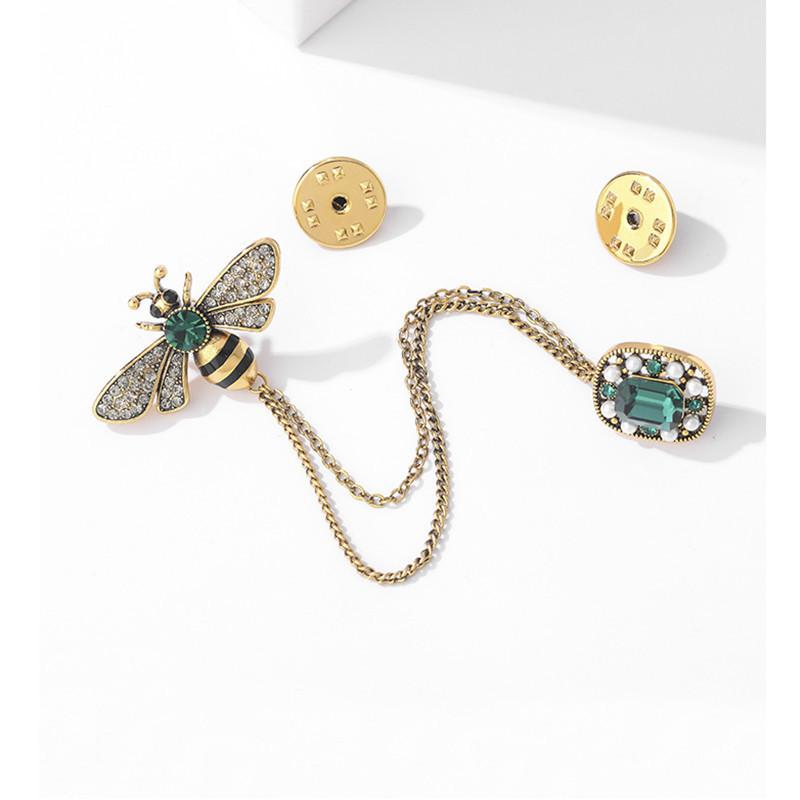 Retro Bee Chain Brooch Insect Dripping Rhinestone Corsage Set Chain Clothing High-end High-end Accessories Women's Pin