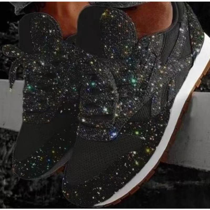 Fashion Women's Shoes Trend 2024 Sneakers Glitter Women Vulcanized Shoes Female Height Increase Chunky Sneaker Running Sparkling Shoes