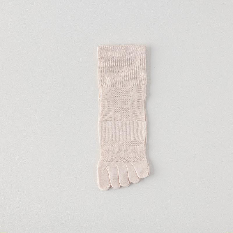 Women Summer Thin Mesh Breathable Pure Color Sweat Absorbent Boneless Short Five Finger Socks