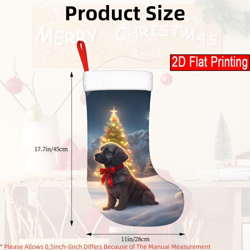 Christmas Decoration Fireplace Hanging Stocking 1pc Christmas Stocking with Cute Puppy Pattern - Winter Holiday Decorati