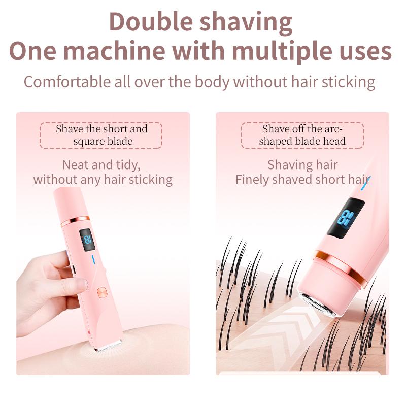 2-in-1 Electric Beard Shaver Double Head Lady Pubic Hair Face Underarm Groomer Painless Hair Removal Razor for Household Use