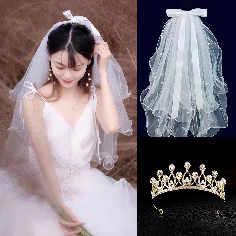 Golden Crown Veil Set: Bridal Hair Accessories & Wedding Photo Prop