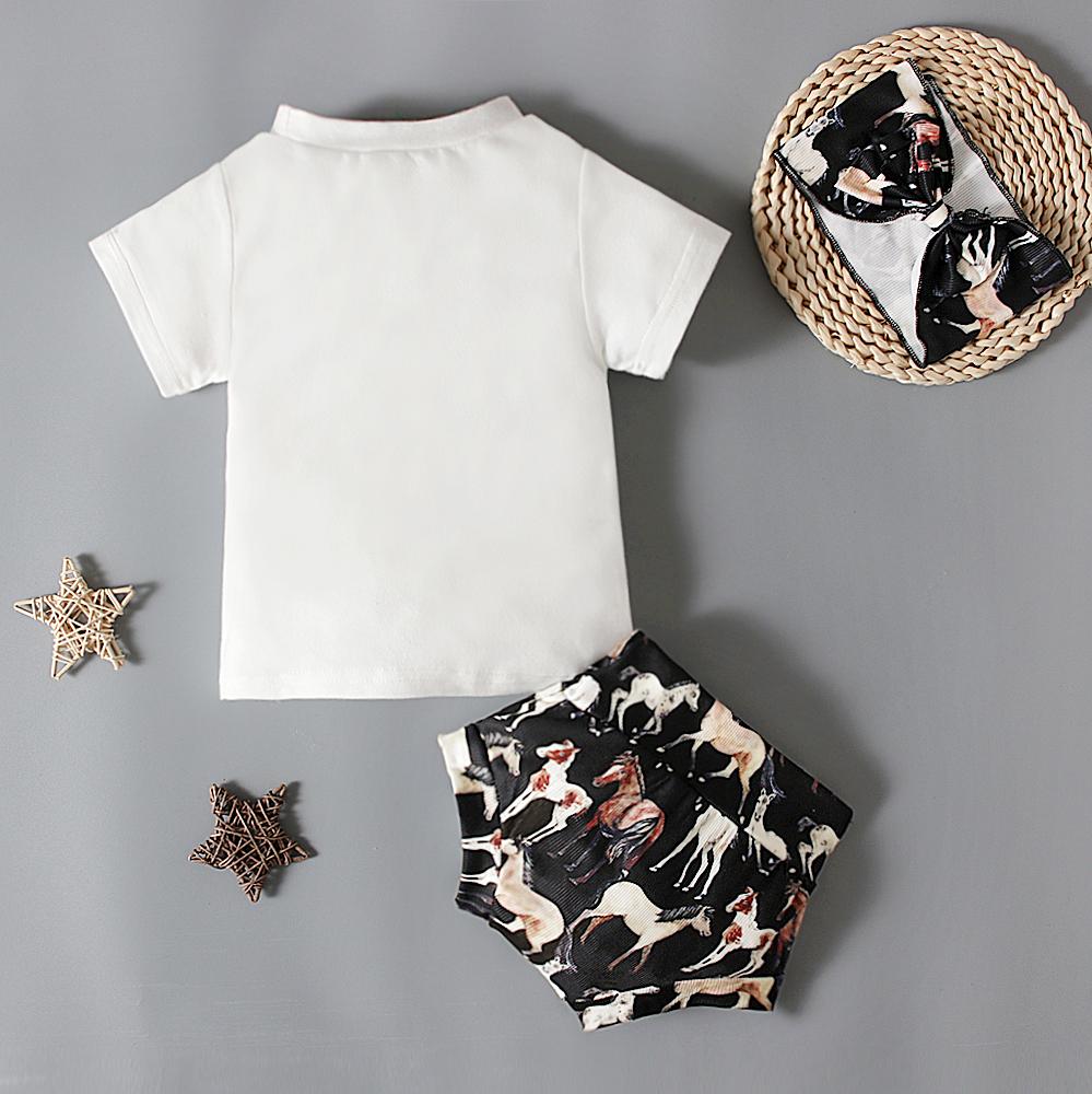Summer Baby Animal Printed Tee Shirt + Shorts + Headband 3PCS Outfits Clothes for 0-3 Years