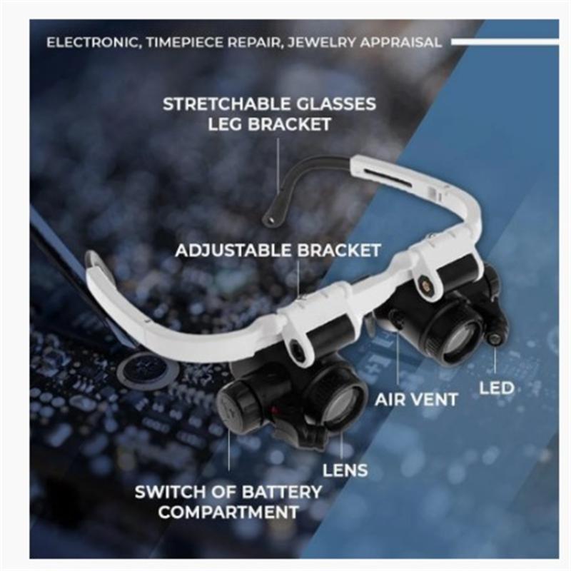 Led Glasses Magnifier 8x 15x 23x Dual Lens Head Mounted Eye Magnifier With Led Lights For Electronic