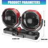 Double Head Car Fan 12V 24V Lighter Cooling Fan Double USB Output Oscillating Airflows for Truck RVs Dashboard Use