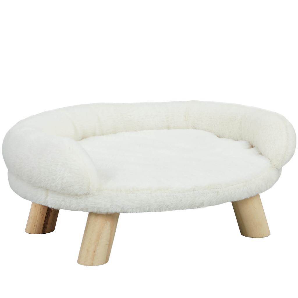 Pet Sofa for Small Dogs & Cats, Removable Plush Cover with Backrest, 47x40x20 cm, Cream